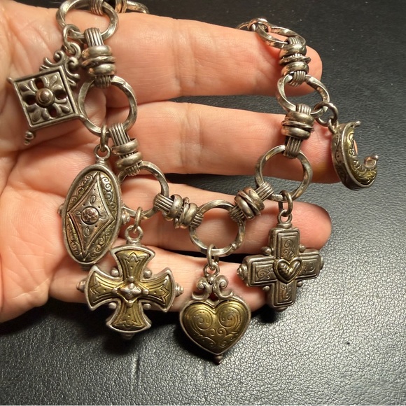 Vintage BRIGHTON Cherish Two-Tone Charm Bracelet Reversible Silver Plate Size 7" - Picture 10 of 11
